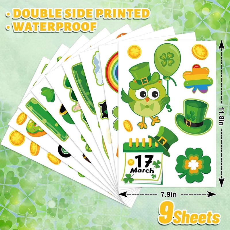 Whaline 9 Sheets St. Patrick's Day Cartoon Window Cling Stickers Cute Lucky Clover Green Shamrock Gnome Reusable Window Decals for Irish Party Home Classroom Decoration - Image 2